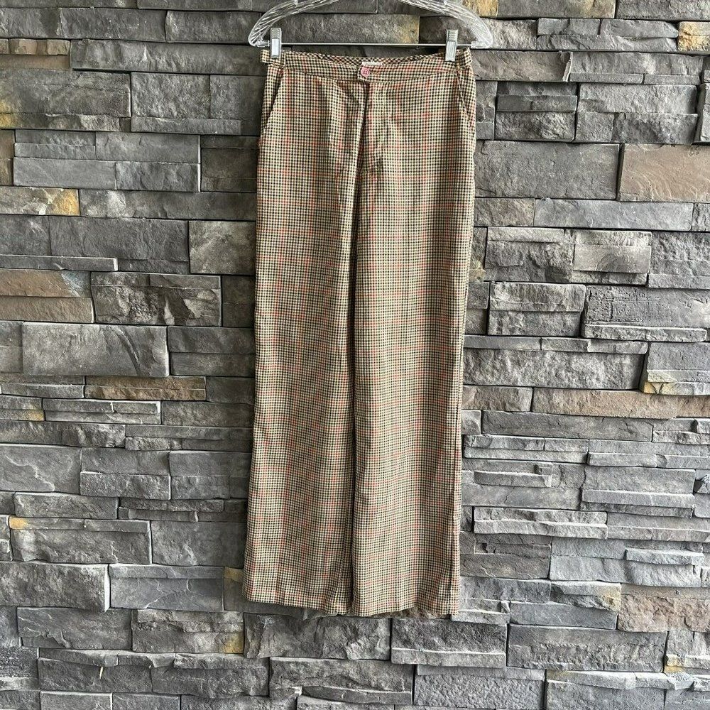John Galt Brandy Melville‎ Brown Plaid One Size Pants Straight Leg